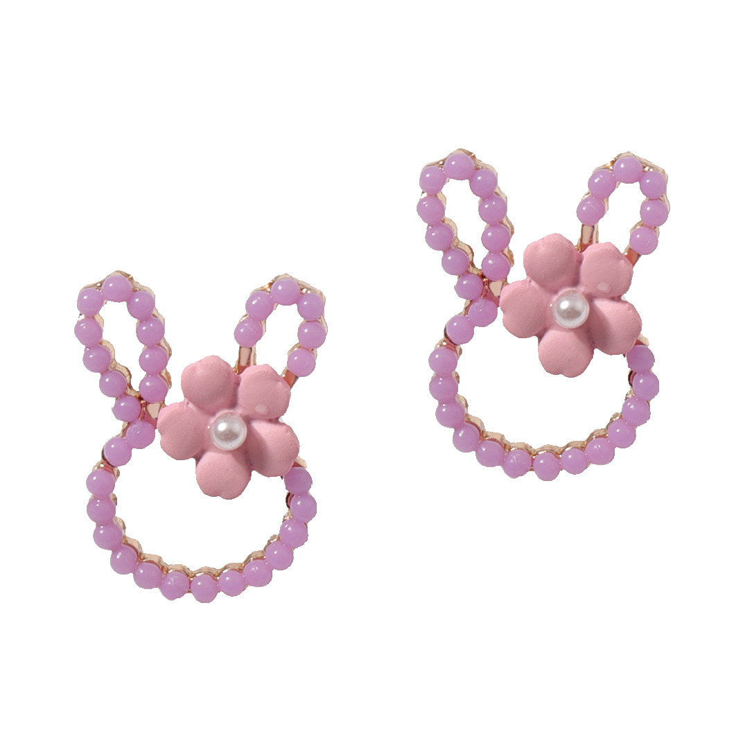 1 Pair Cartoon Style Cute Rabbit Flower Plating Inlay Zinc Alloy Imitation Pearl Ear Studs display picture 4