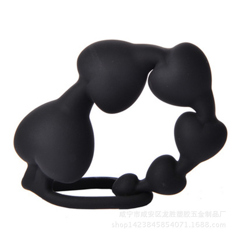 Heart-Shaped Silicone Anal Beads, Soft Flexible Unisex Adult Toy, Black — detail image 6