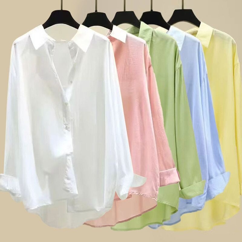 Lyocell sun protection shirt, summer ice silk cool loose women's shirt, versatile sun protection cover-up, casual style with pockets