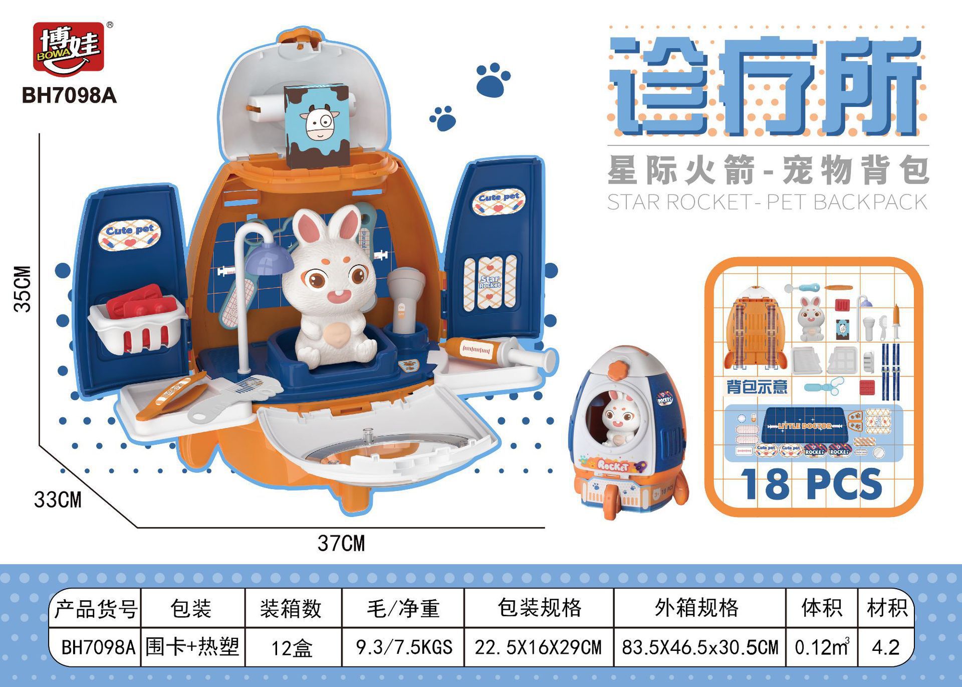 보바 스타 로켓 애완 동물 배낭-토끼