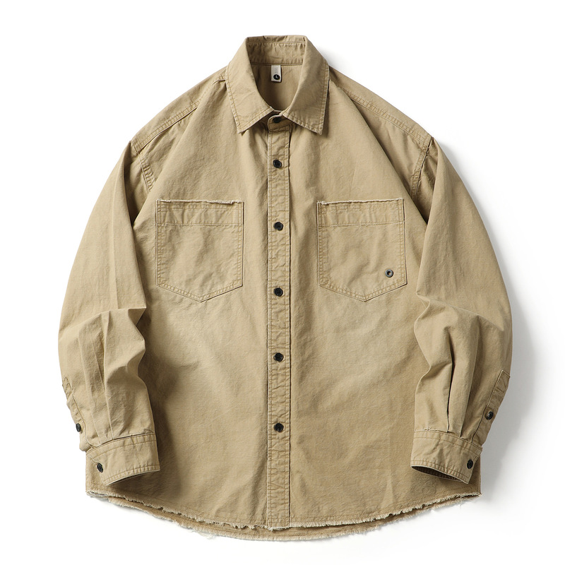 Japanese Retro Ami Khaki Washed Vintage Work Shirt Unisex Loose Vintage Pure Cotton Long-Sleeve Shirt Japanese Retro Ami Khaki Washed Vintage Work Shirt Unisex Loose Vintage Pure Cotton Long-Sleeve Shirt