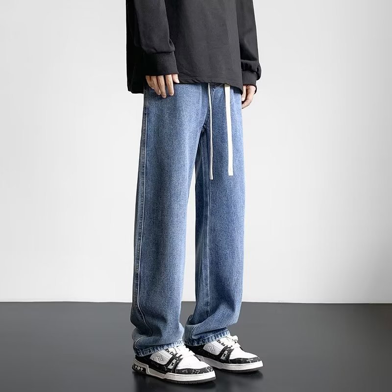 Jeans hombres sueltos rectos 2024 marca de moda de primavera y verano pantalones largos de trapeador casual americano de pierna ancha para hombres