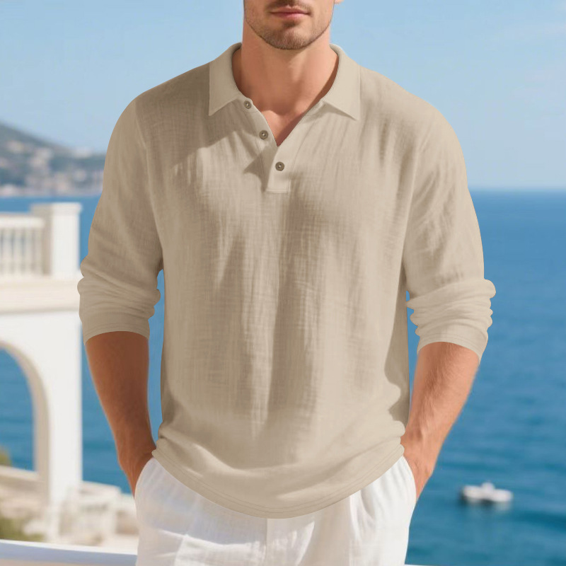Linen Men's Long Sleeve American Style Loose Fit Autumn New Arrival Heavyweight T-Shirt Light Mature_viptrois.com