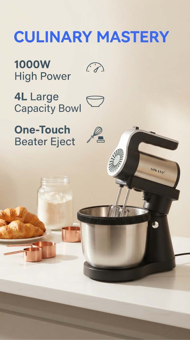 4L electric dough mixer 1000W, cream mixer and egg beater