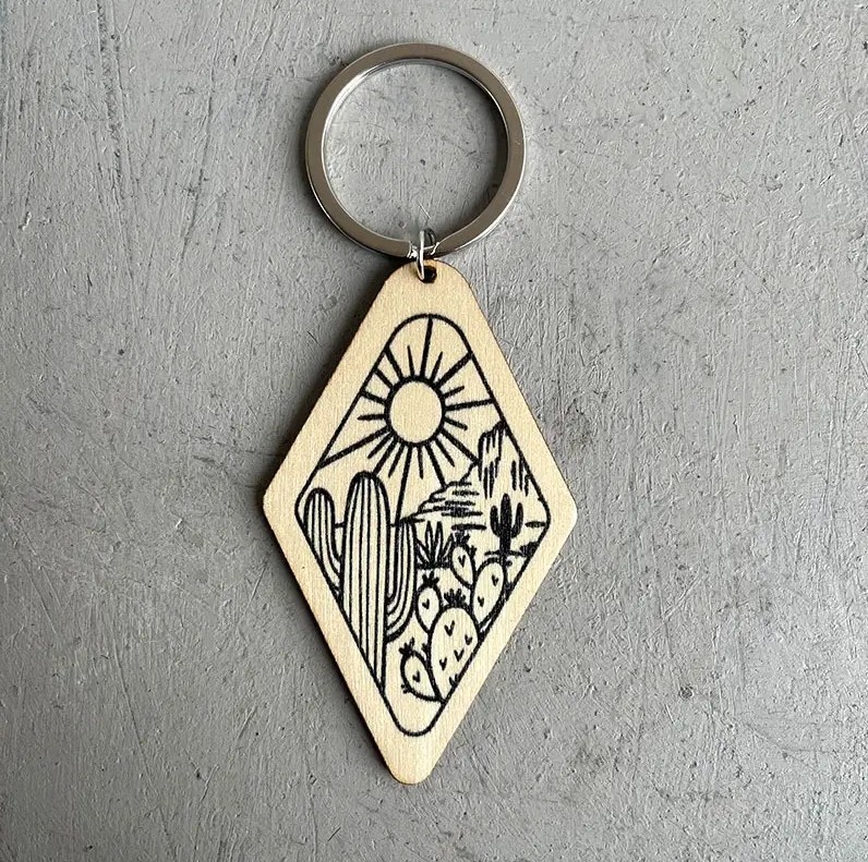 Vintage Style Cactus Sun Rhombus Pu Leather Wood Unisex Bag Pendant Keychain display picture 4