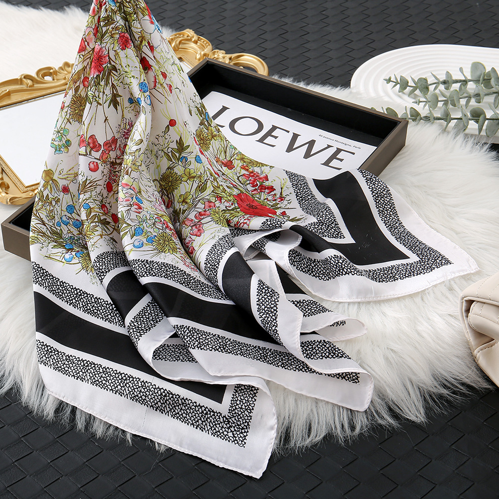 Hangzhou seda elegante estampado floral imitación seda bufanda de seda chal moda atmósfera satén bufanda cuadrada de sentido avanzado