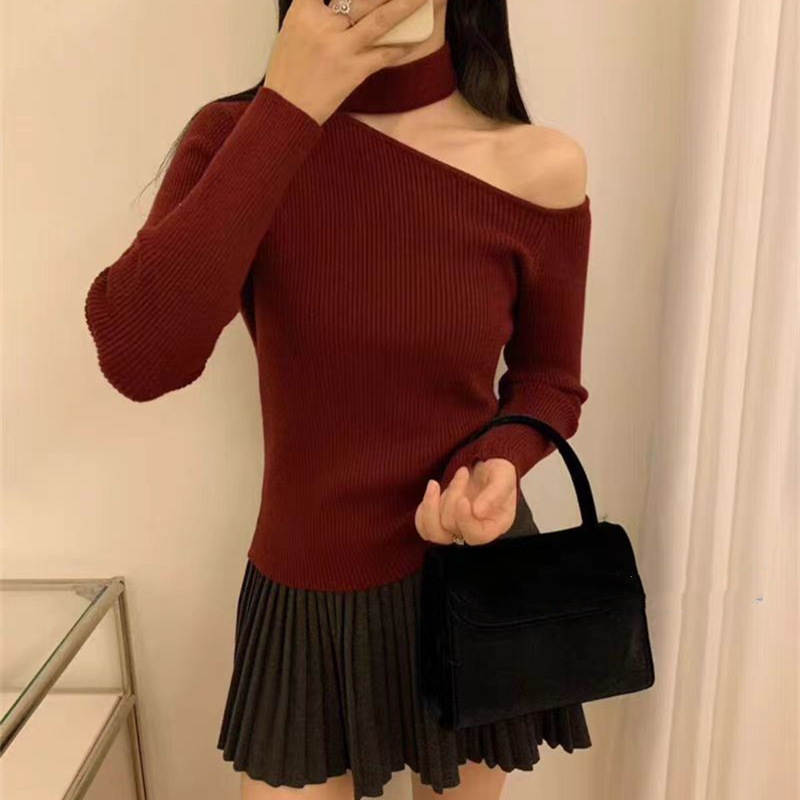 Pure Desire Halter Neck Off-Shoulder Sexy Knit Top for Women 2026 Autumn and Winter Trendy Slim-Fit Christmas Sweater Pure Desire Halter Neck Off-Shoulder Sexy Knit Top for Women 2026 Autumn and Winter Trendy Slim-Fit Christmas Sweater