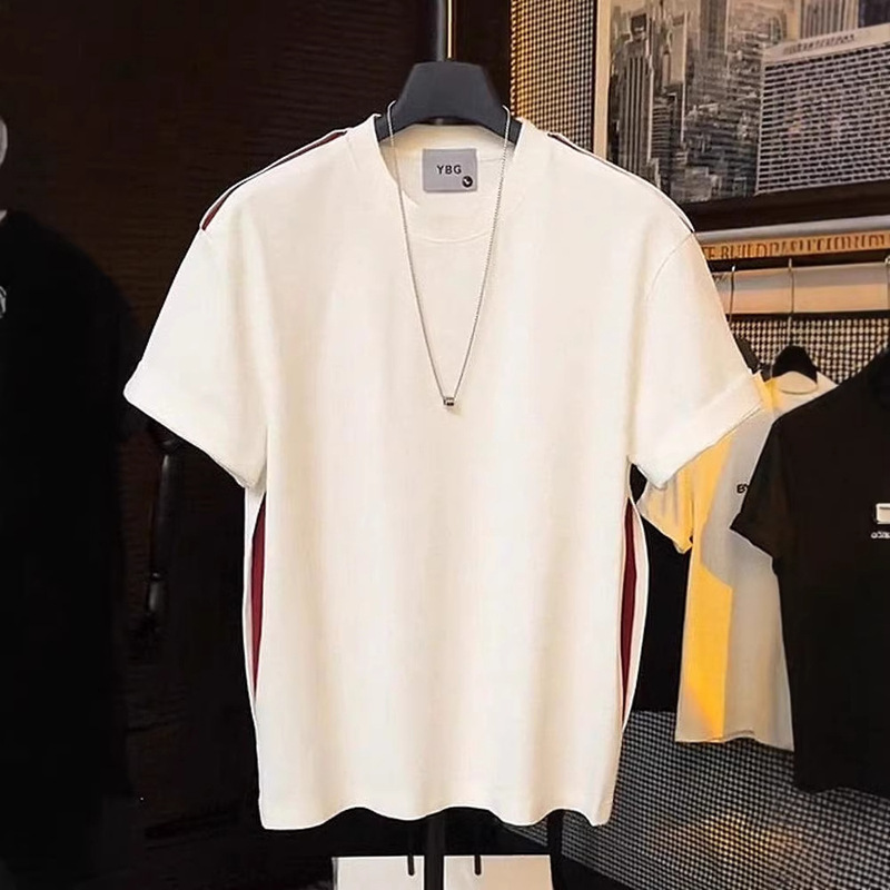 Summer Trendy Color-Blocking Cut-Out Design Round Neck Short-Sleeve Men's Light Luxury Niche Design Fashion Versatile Casual T-Shirt Summer Trendy Color-Blocking Cut-Out Design Round Neck Short-Sleeve Men's Light Luxury Niche Design Fashion Versatile Casual T-Shirt