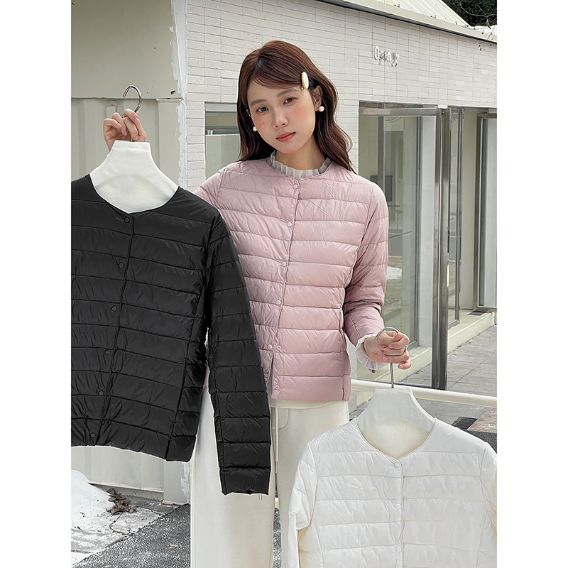 [Warm Little Puff] Geming Lightweight Round Neck Rib down Jacket Women's Winter Korean Commuting Jacket N855C