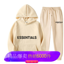 跨境速卖通男卫衣加绒欧美运动印花连帽衫复线胸前LOGO女休闲套装