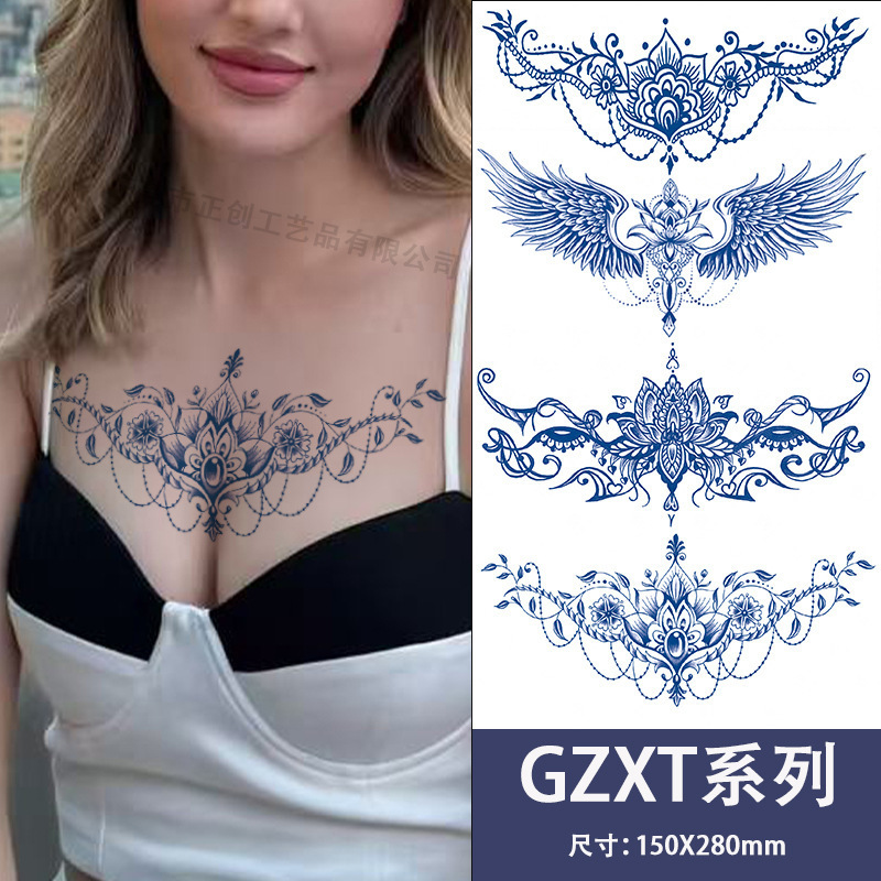 Gzxt Chest Tattoo Stickers Herbal Tattoo Stickers Waterproof Juice Chest Stickers Back Tattoo Stickers for Men and Women Semi-Permanent Chest Tattoo Stickers