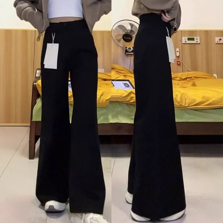 Black Plus-Size Straight-Leg Flared Jeans for Women, Autumn New High-Waisted, Non-Tight, Versatile, Slimming Flared Pants for Curvy Figures