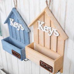 Wall decoration wall hanging wooden flower pot Mediterranean style artificial flower dried flower wood box planter door key hook