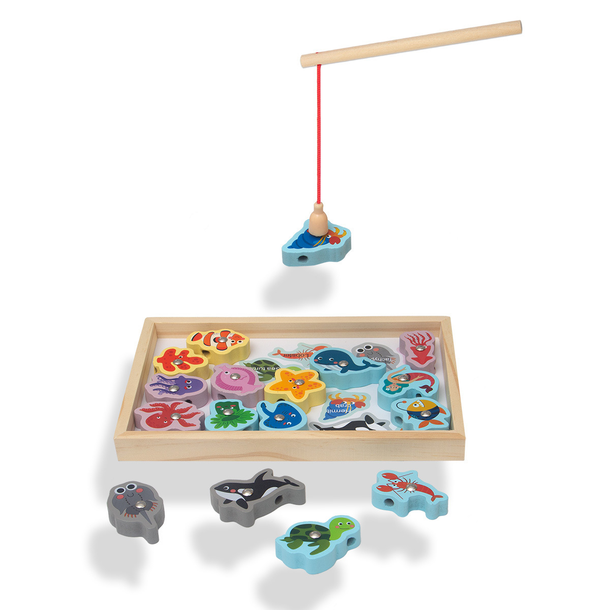 Weiweihu niños con cuentas de madera con cuerda, entrenamiento para bebés, concentración, magnético, juguete educativo de pesca dos en uno