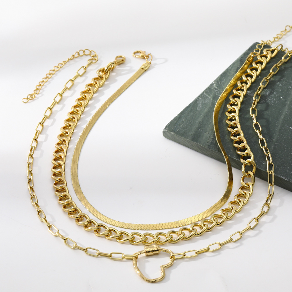 Fashion Heart Shape Lock Alloy Plating Womenu0027S Layered Necklaces 1 Piece
