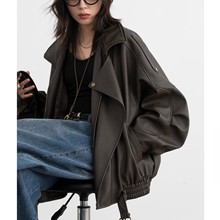 CHICVEM秋季新款 重工复古中性立领机车皮衣外套PU夹克上衣女2025