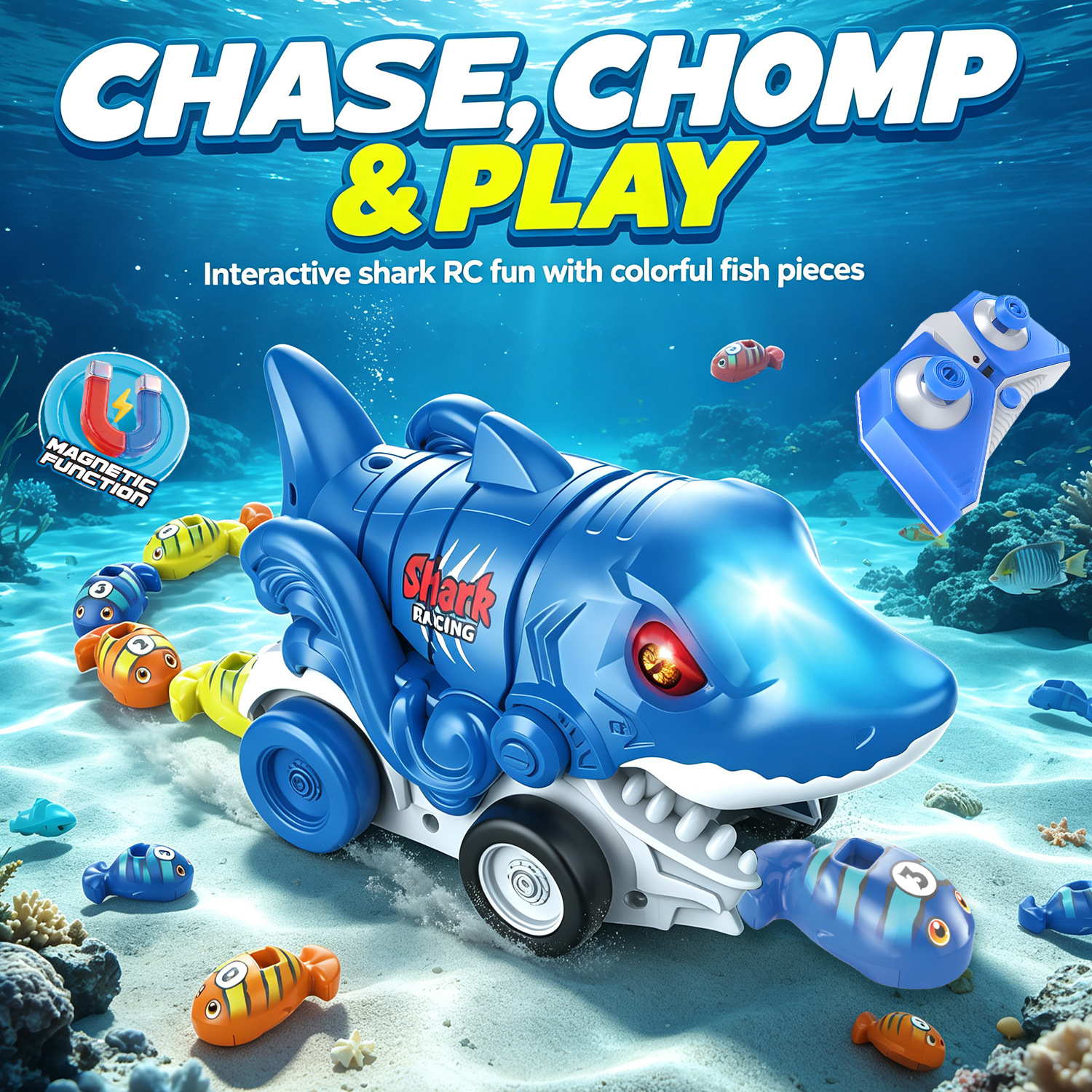Cross-border Remote Control Snake Game Magnetic Shark Swallowing Car,...