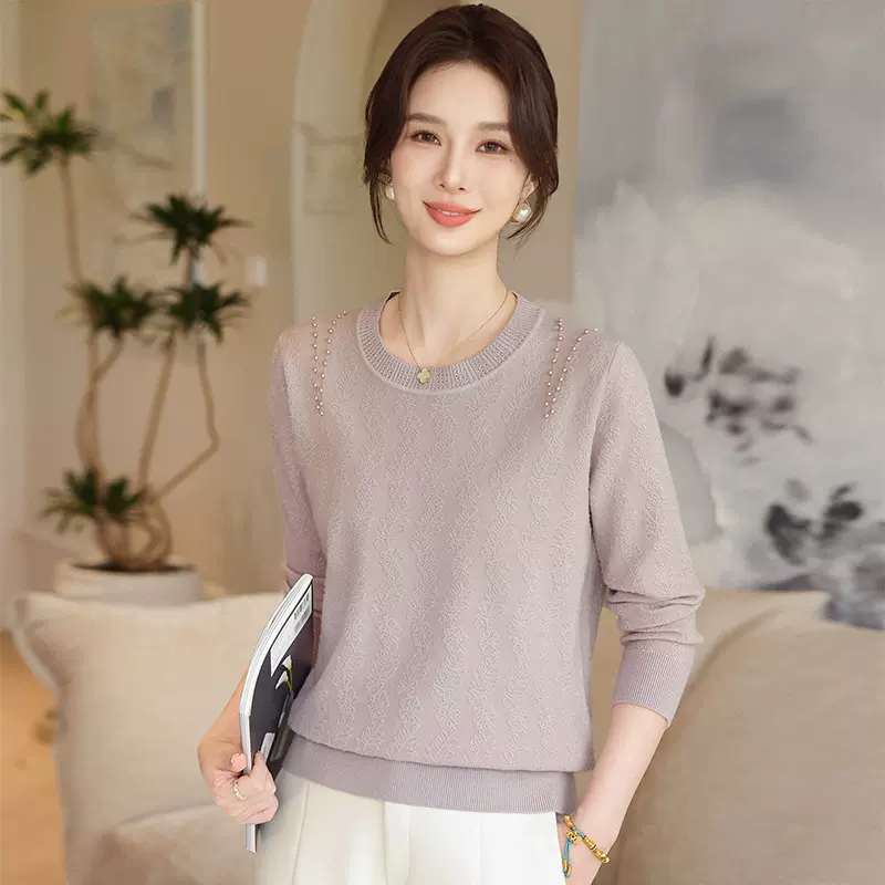 2025年中老年女秋装针织衫洋气毛衫外衣50岁妈妈装秋冬毛衣打底衫