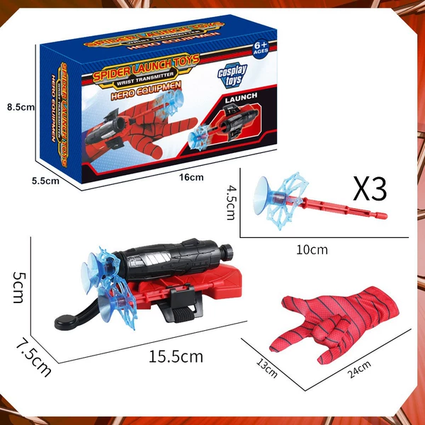 Launcher, bullet, red gloves, spider, 3 pieces