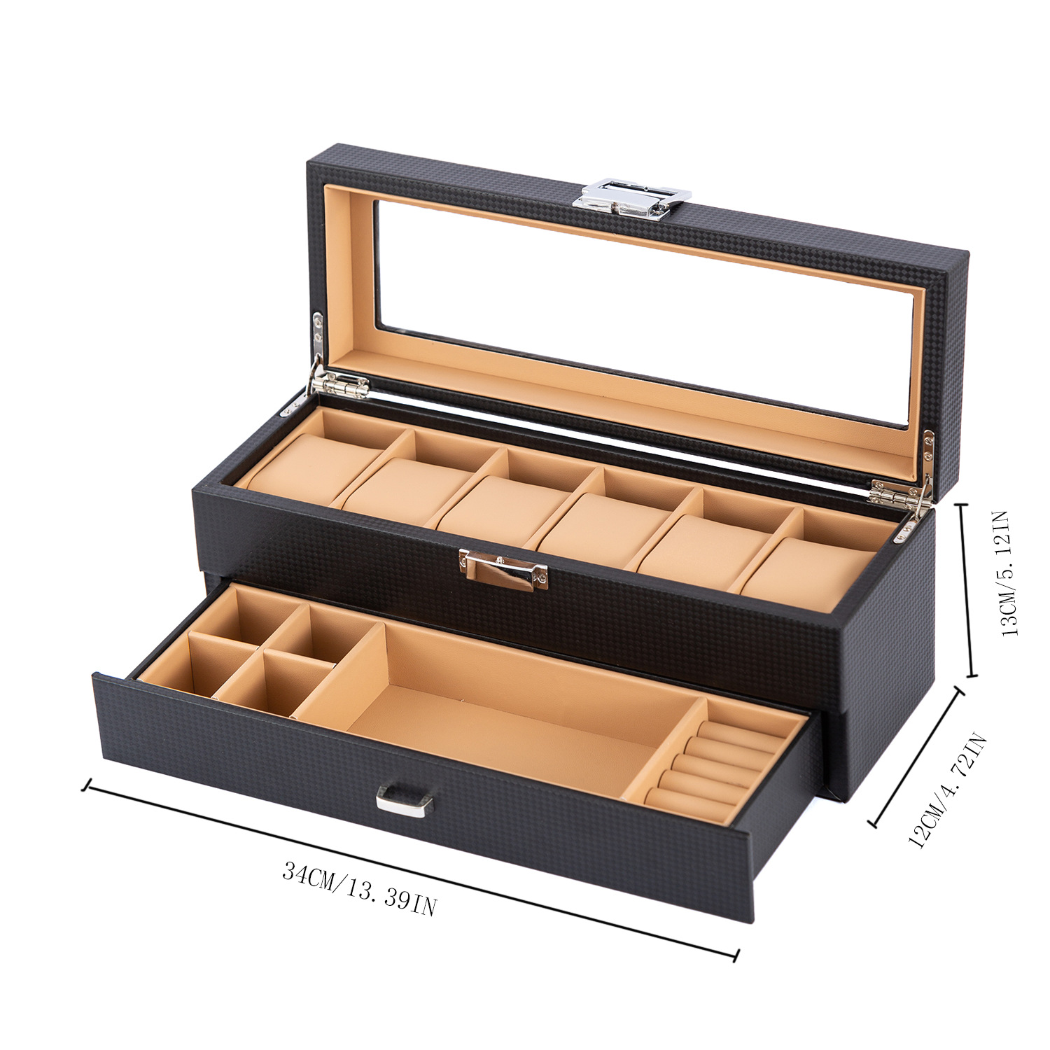 Caja Organizadora de Relojes, Joyas y Lentes de Madera para Almacenamiento y Exhibición