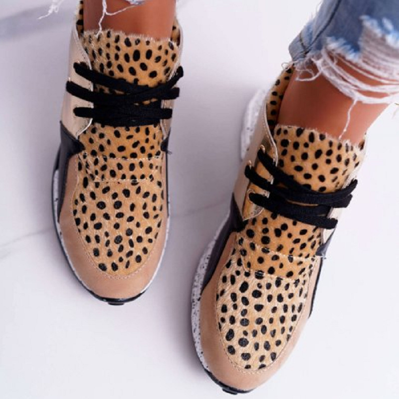 Women's Shoes thick soled shoes leopard print color matching lace up casual sports shoes women's shoes single shoes_voghion.com