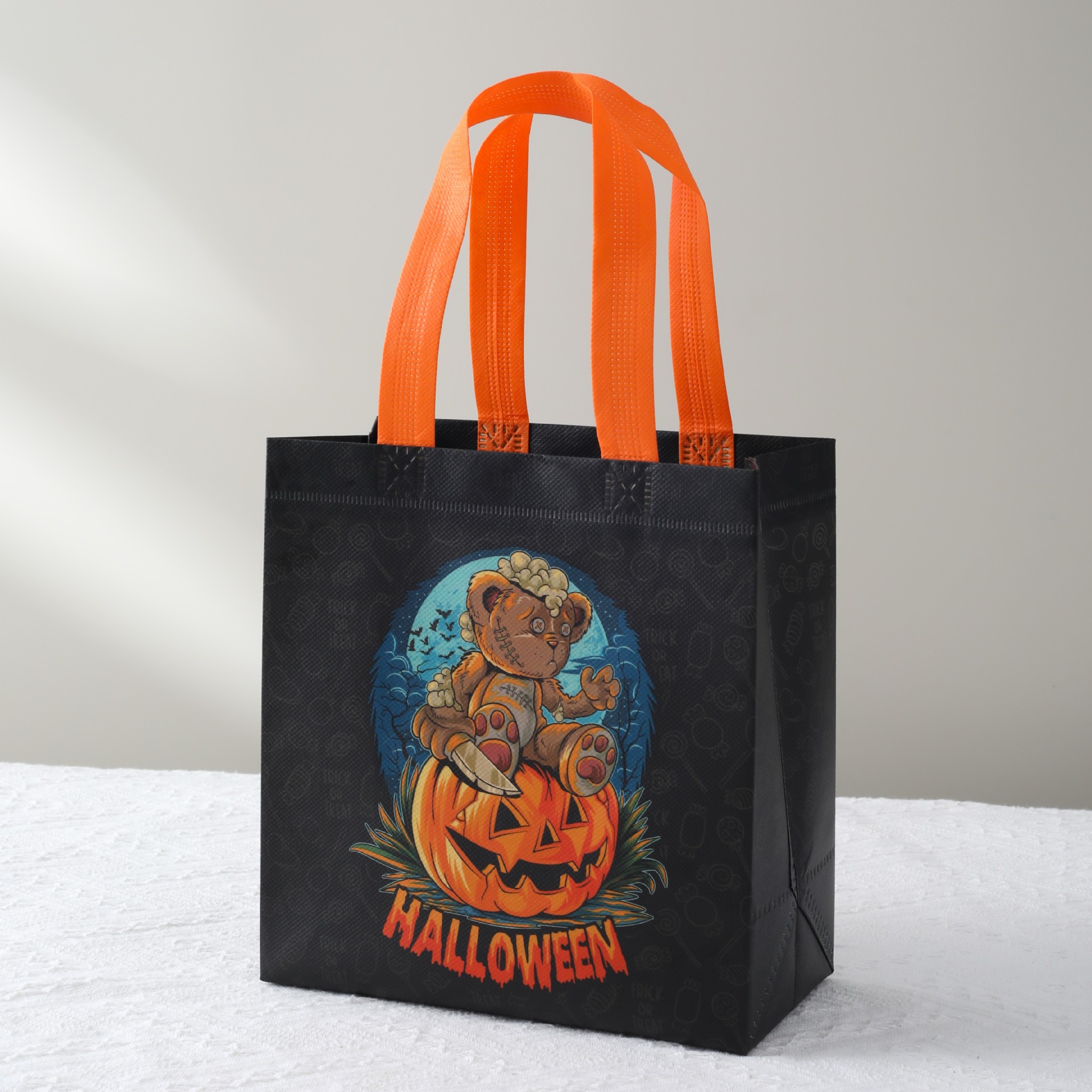 Bolsa de lienzo impresa de Halloween transfronteriza bolsa no tejida bruja calabaza bolsa de mano plegable impresión de gran capacidad