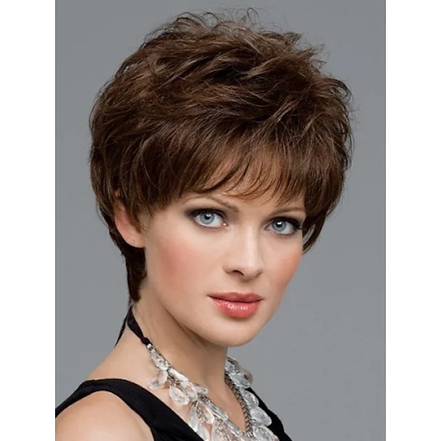 synthetic wig for Women's Brown Fluffy Fashion Short Curly Hair High Temperature Silk Full Head Cover_voghion.com