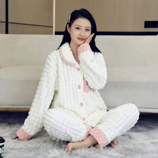 2026新款秋冬季睡衣女珊瑚绒加绒加厚卡通休闲套装家居服可外穿