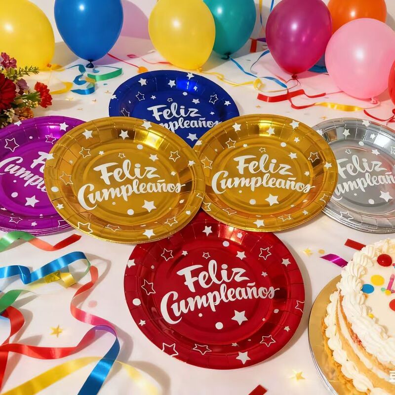 Glossy Colorful Disposable Tableware Party Spanish-Style Gold-Stamped Event Birthday Friends' Gathering Paper Plates Disposable Paper Cups Glossy Colorful Disposable Tableware Party Spanish-Style Gold-Stamped Event Birthday Friends' Gathering Paper Plates Disposable Paper Cups