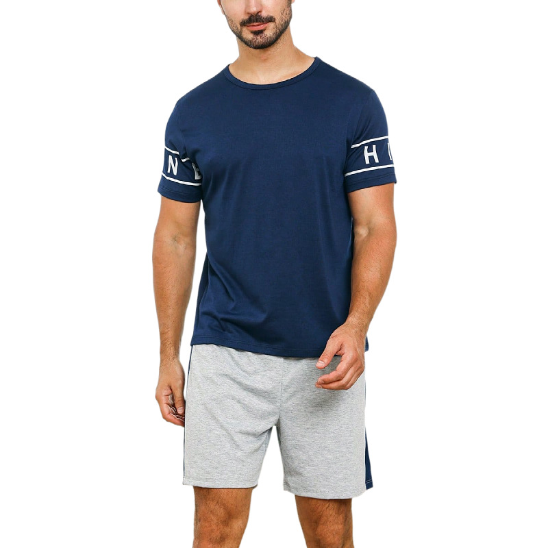Conjunto de ropa de casa para hombre de comercio exterior, ropa de descanso informal fina de verano para hombres jóvenes, pijamas cómodos y elegantes para hombre con mangas cortas y pantalones cortos.