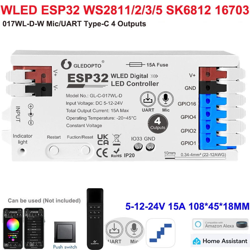Контроллер световой ленты WLED с ESP32, микрофоном, доступен по адресу, симфонический SPI LED контроллер с адресацией