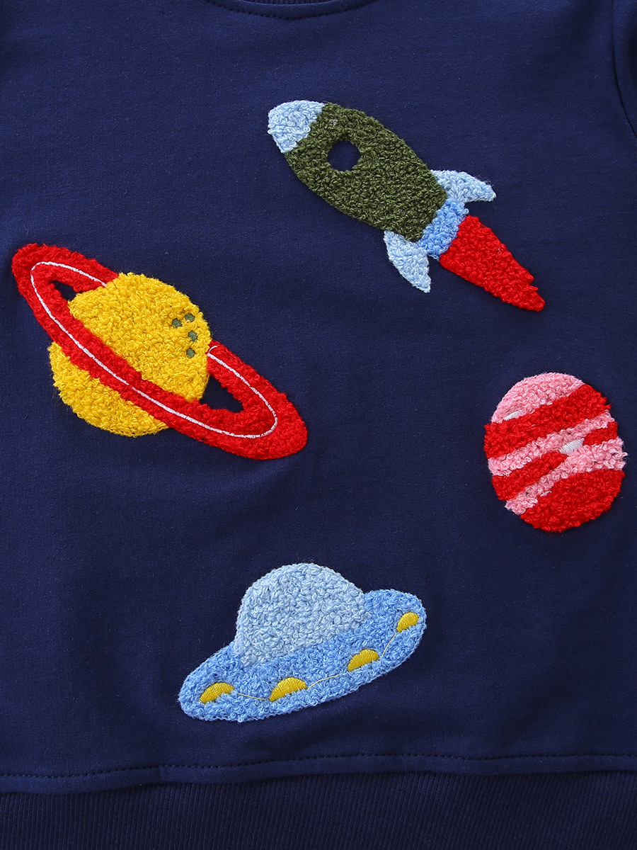 AostaBetty Suéter para niños de estilo europeo y americano Toalla de dibujos animados sudadera bordada para niños suéter de algodón de punto con cuello redondo