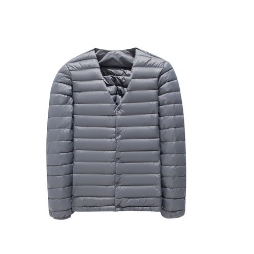 New lightweight down jacket for men, collarless down jacket, warm lining, large size, round neck, V-neck thin style
