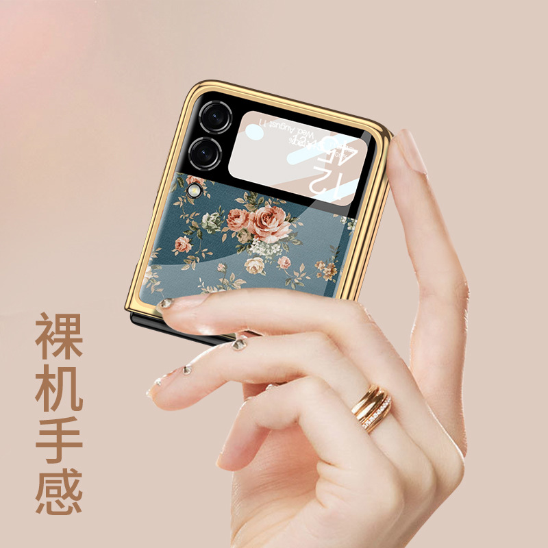 Conveniente para Samsung zflip3 estilo chino retro teléfono caso plegable Flip espejo moda plegable caso