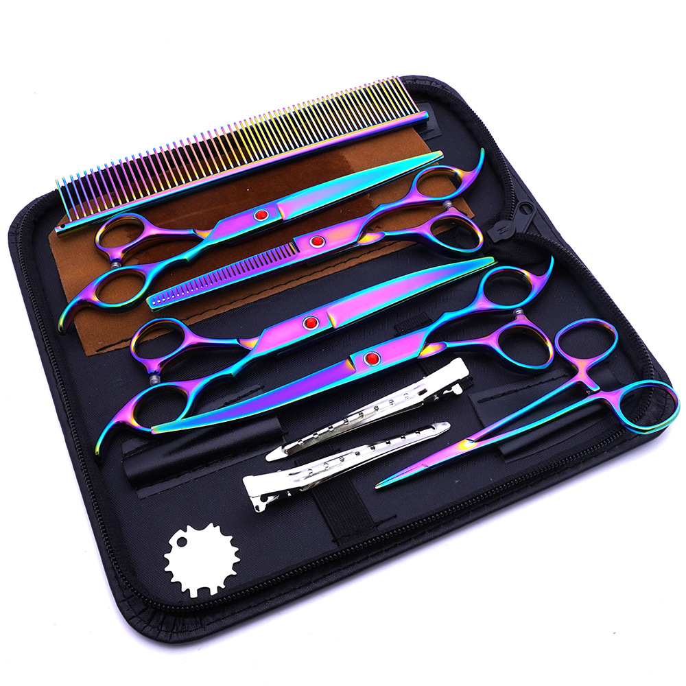 Tijeras para mascotas, tijeras de corte de pelo para perros, tijeras de dientes delgadas profesionales, tijeras de corte de pelo, tijeras de pelaje, juego de herramientas de limpieza