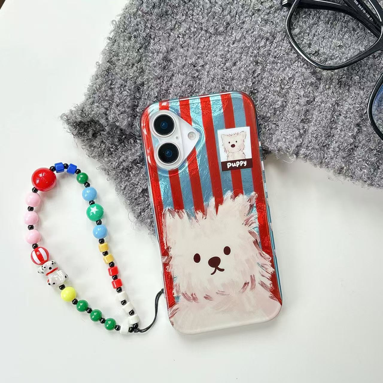 Colisionador de rayas de color garabateado para cachorro iphone14 Apple 16ProMax funda para teléfono móvil 15 femenino 13 lindo 15PM