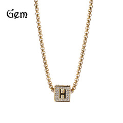 Hip-hop new 26 English letter square pendant necklace gold-plated fashionable Passepartout letter pendant accessories