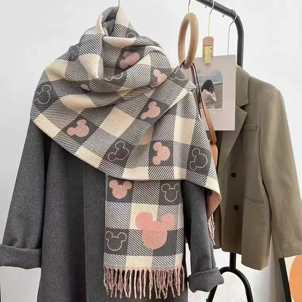 Heart-Shaped Plaid Scarf, New Autumn and Winter Style, Faux Cashmere Neck Warmer, Fashionable Cute Thickened Korean Version, Couple's Warm Shawl