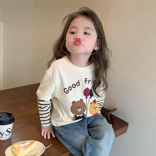 Girls T-Shirt Spring and Autum 2025 New Kidsren's Style Autum Long-Sleeved Tops Baby Girl Autum Pure Cotton Bottoming Shirt t