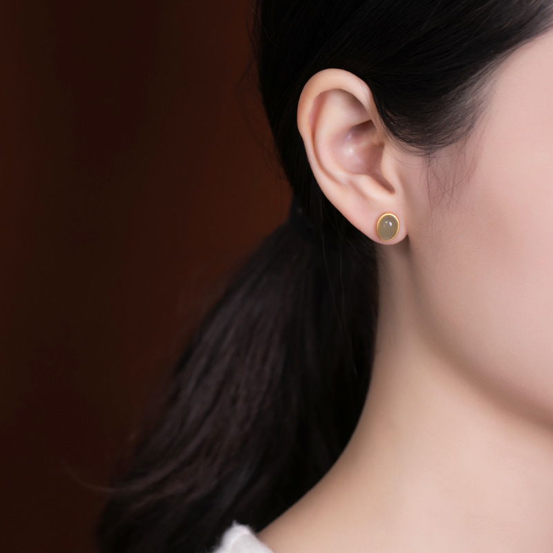 Khuyên tai nữ hình bầu dục bạc S925 mạ vàng — Một cặp