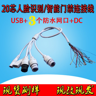 3 Rj45 Waterproof Network Ports, 20-Core USB Face Recognition Smart Access Control, 100m Four-Core with Light Connection Tail Cable