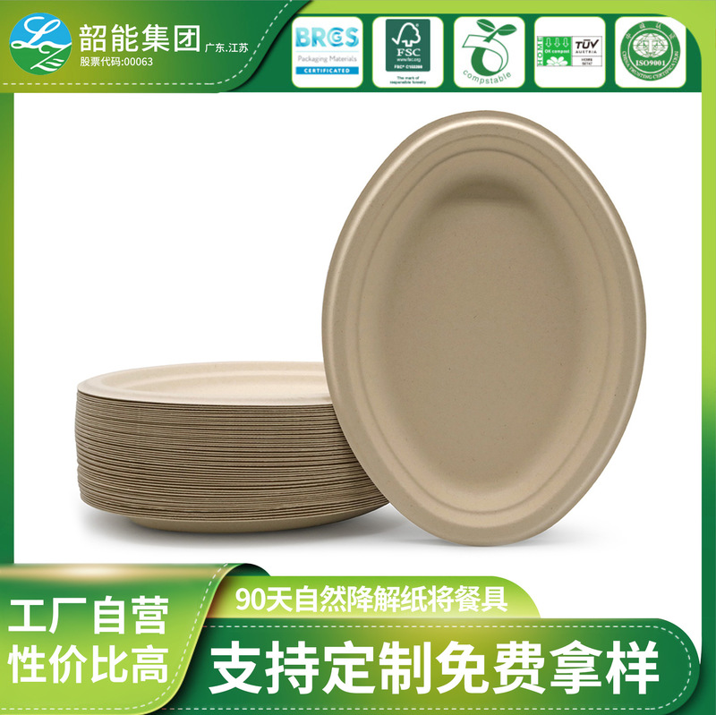 Boying environmental protection disposable sugarcane pulp small size oval disc paper thickened fruit and vegetable paper plate thickened