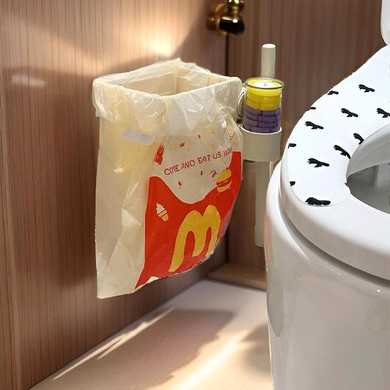 Foldable Garbage Rack Wall-Mounted Punch-Free Bathroom Trash Can Kitchen Multi-Functional Storage Plastic Bag Holder