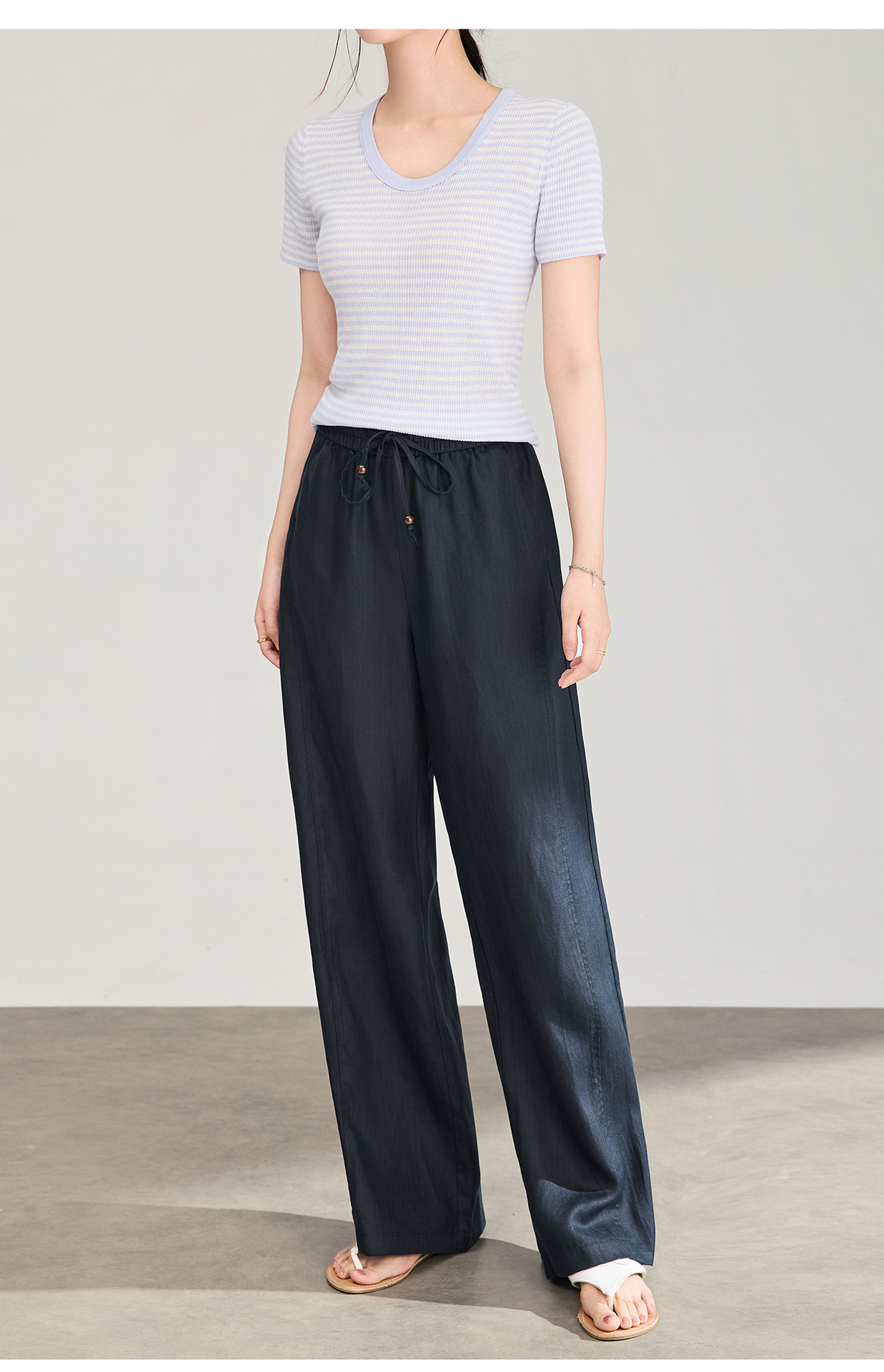 Quần culottes nữ ống rộng chất liệu linen phối lụa, cạp chun rút dây, dáng suông mềm mại — màu xanh táo chi tiết 21