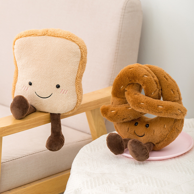 Simulación de tostadas pretzel almohada juguetes de peluche al por mayor transfronterizos bocadillos pan cuento muñeca calmante colgante