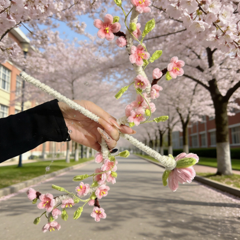 Valentine's Day Peach Blossom Bow Twist Stick DIY Material Kit, Spring Atmosphere Photo Shoot Props, Creative Gift for Couples and Best Friends