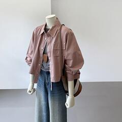 秋季新款复古短款工装小外套女韩版宽松显瘦休闲设计感衬衫夹克