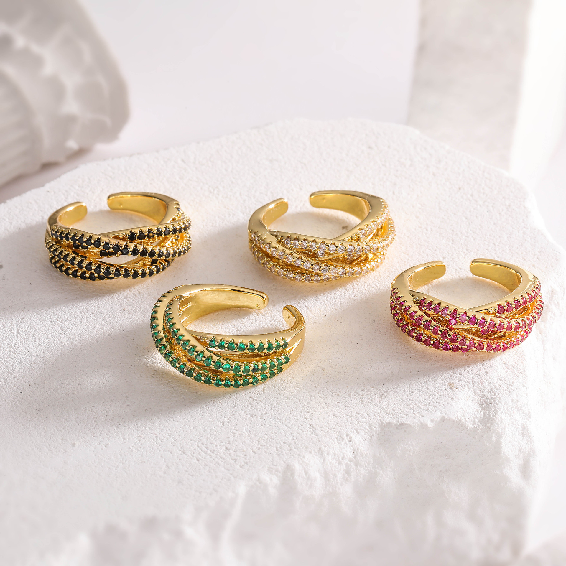 10g Weight Rhinestones Inlay Material Open Rings Classification One Size Ring Size Copper Irregular Inlay Cross Geometric Rhinestones Open Rings