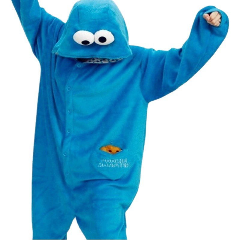 Комплект домашней одежды для пар из фланели с мультяшными животными, осенне-зимний, сине-красный, в стиле «Улица Сезам», для дома и отдыха