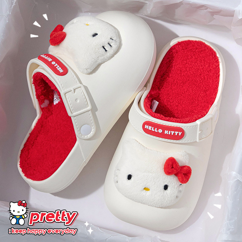 2025 Νέες γνήσιες βαμβακερές παντόφλες Sanrio Hello Kitty για γυναίκες Φθινοπωρινές και Χειμερινές Αντιολισθητικές αδιάβροχες βαμβακερές παντόφλες για γυναίκες